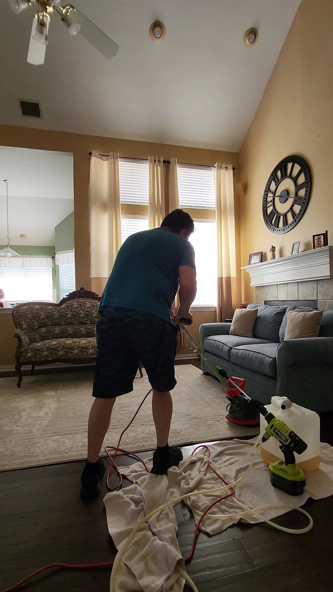 Carpet cleaning in progress